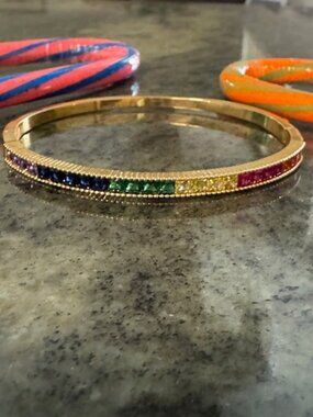 Goldoro Rainbow CZ Gold Filled Bangle Bracelet – Colorful Tennis Style Cuff
